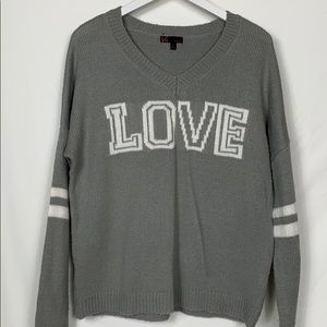 T/O sweater grey with white LOVE on front size Lg.